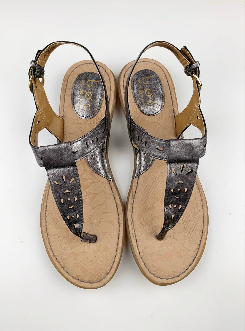 BOC Born Concept Charel Metallic Pewter Thong Sandals T-Strap Women's 9